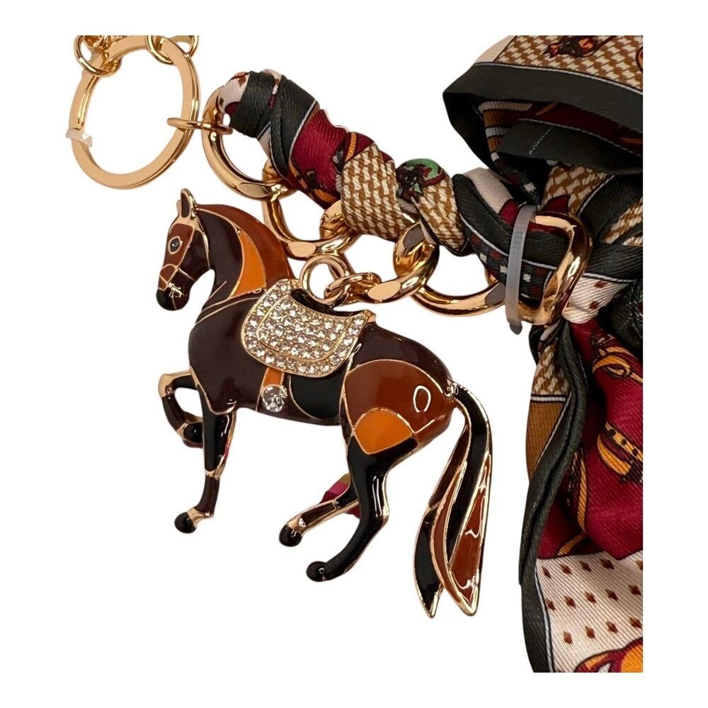 viral Piper K Equestrian Horse Bag Charm Key Ring Crystal Scarf Bow Tassel NWT